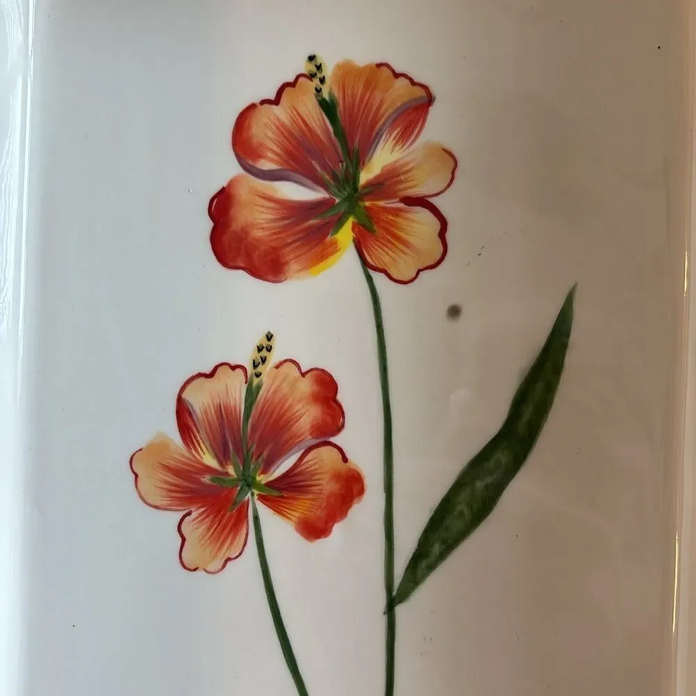 Fitz and Floyd In Bloom Floral Stripe Ceramic Rectangle Baking Casserole Dish